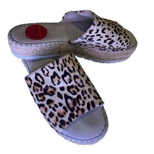 Zoe Kratzmann Platform Espadrilles Sandals Shoes Leopard Slides Sz 8.5-9 *Flaws